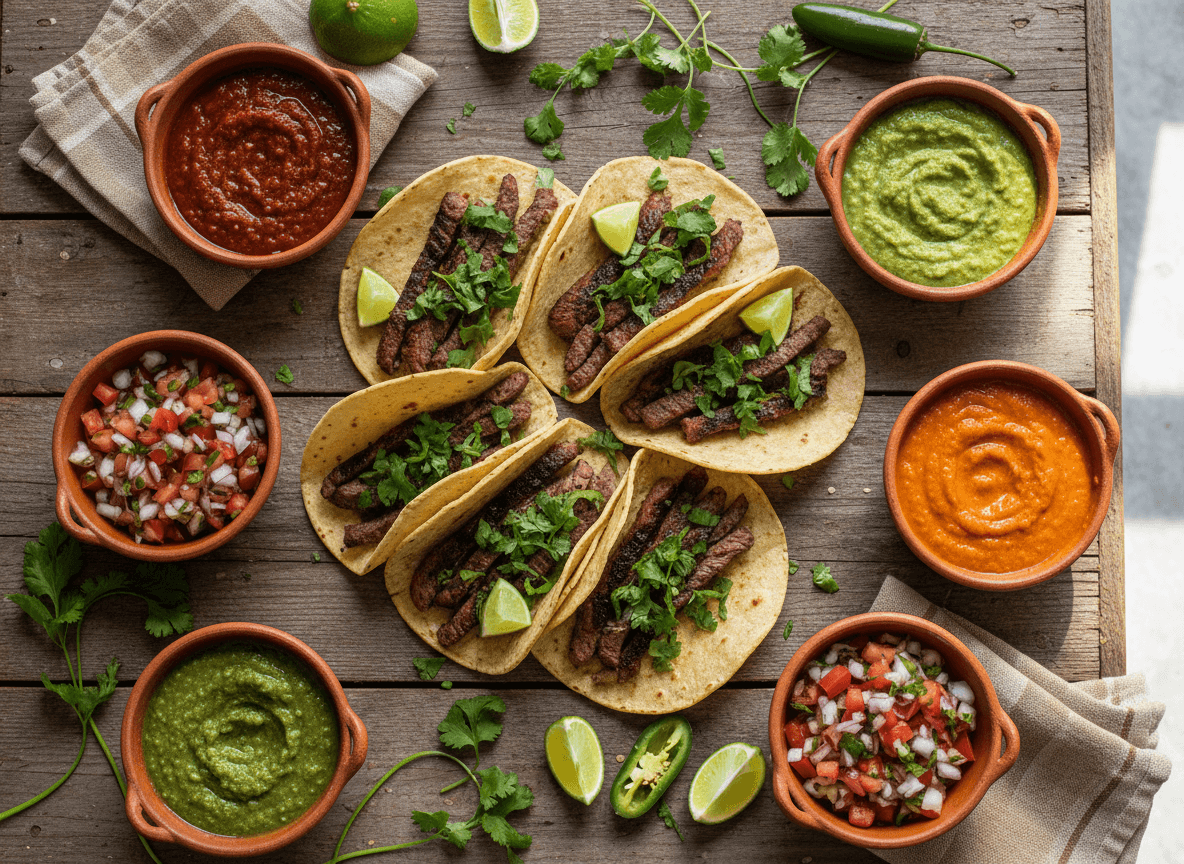 Authentic Mexican street tacos with cilantro and lime