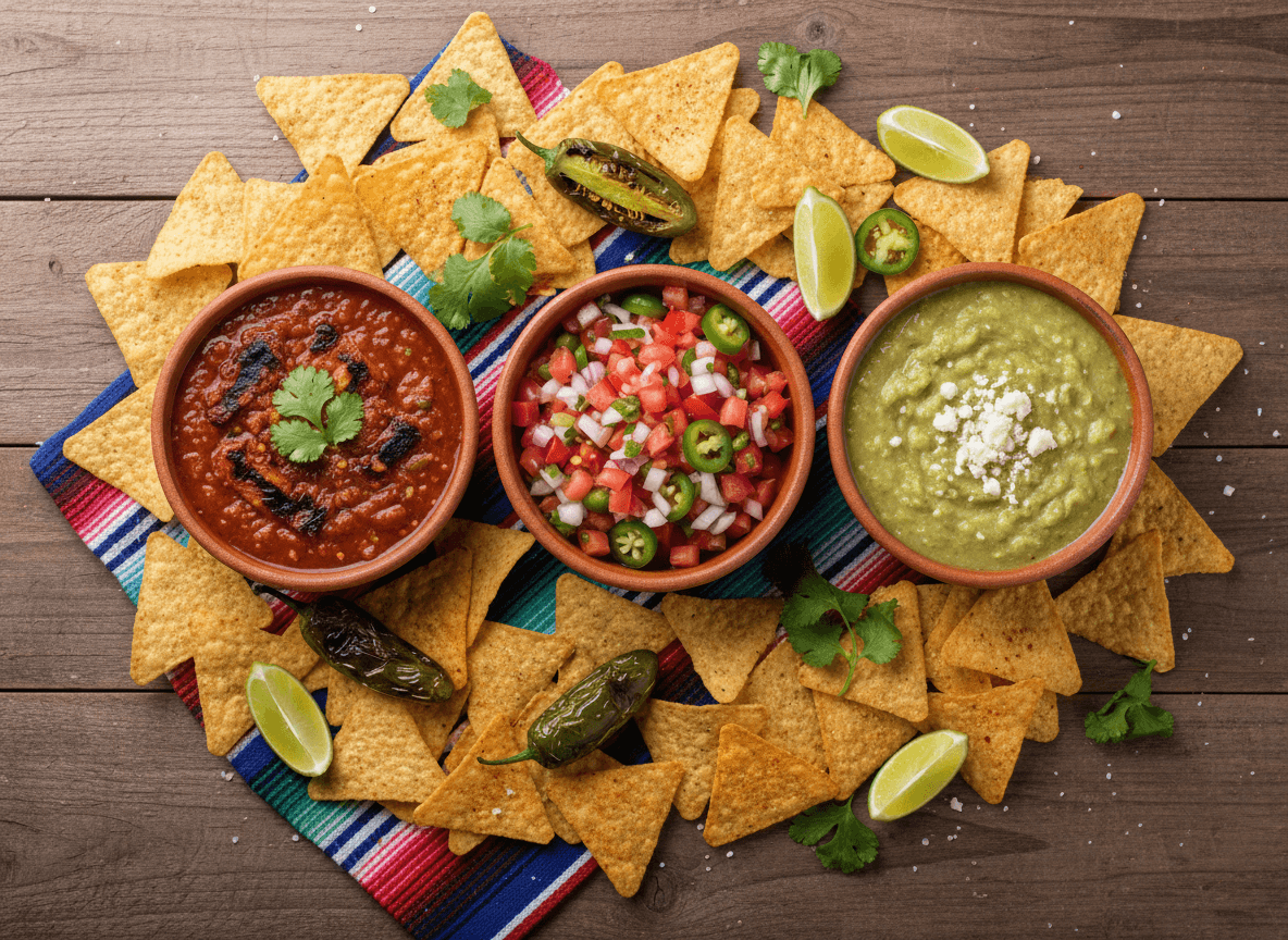 Fresh Mexican salsas with tortilla chips